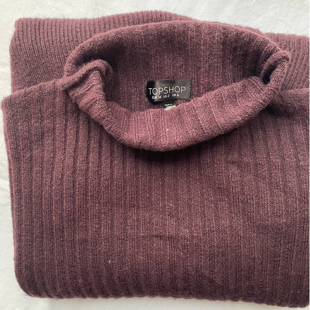 Topshop Ribbed Knit Mock Neck Pullover Sweater Purple